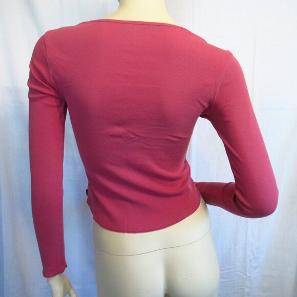 Y2K Vintage Express Pink Long Sleeve Henley Top Preppy Indie Sleaze Layering Tee - Picture 11 of 16